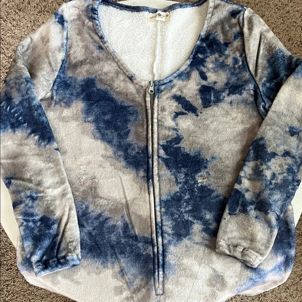Natural Life Open Foot Onesie XS Blue & Gray Tie Dye Zip Up - Picture 4 of 11